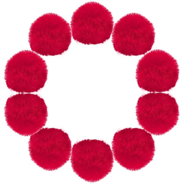 3,5 Zoll Kunstpelz-Pompon-BäLle,10 StüCk Rote Kunstpelz-Pompons FüR HüTe-image