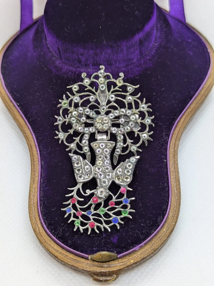 ANCIEN BIJOUX PENDENTIF SAINT ESPRIT NORMAND ARGENT PIERRE DU RHIN EPOQUE 19ème - Photo 2/4