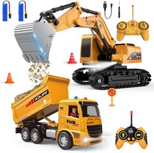 Remote Control Excavator and Dump Truck Toy Set - RC Construction Vehicles Toy w