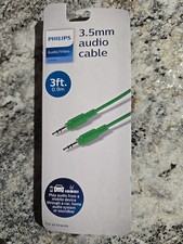 New Sealed Pkg Philips Audio/Video 3.5mm Green Audio Cable for All Brands 3 feet
