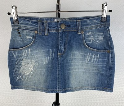 J.LO JENNIFER LOPEZ Gr. 34-36 Jeansrock Denim Minirock Hippie Schmetterling 003