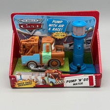 Disney Pixar Cars Pump N Go Mater Tow Truck Toy Set & Air Pump Backwards Racing