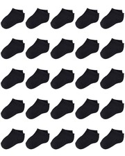 25 Pairs Kids Ankle Socks Black Low Cut Half Cushion Low Rise Ankle Socks for...