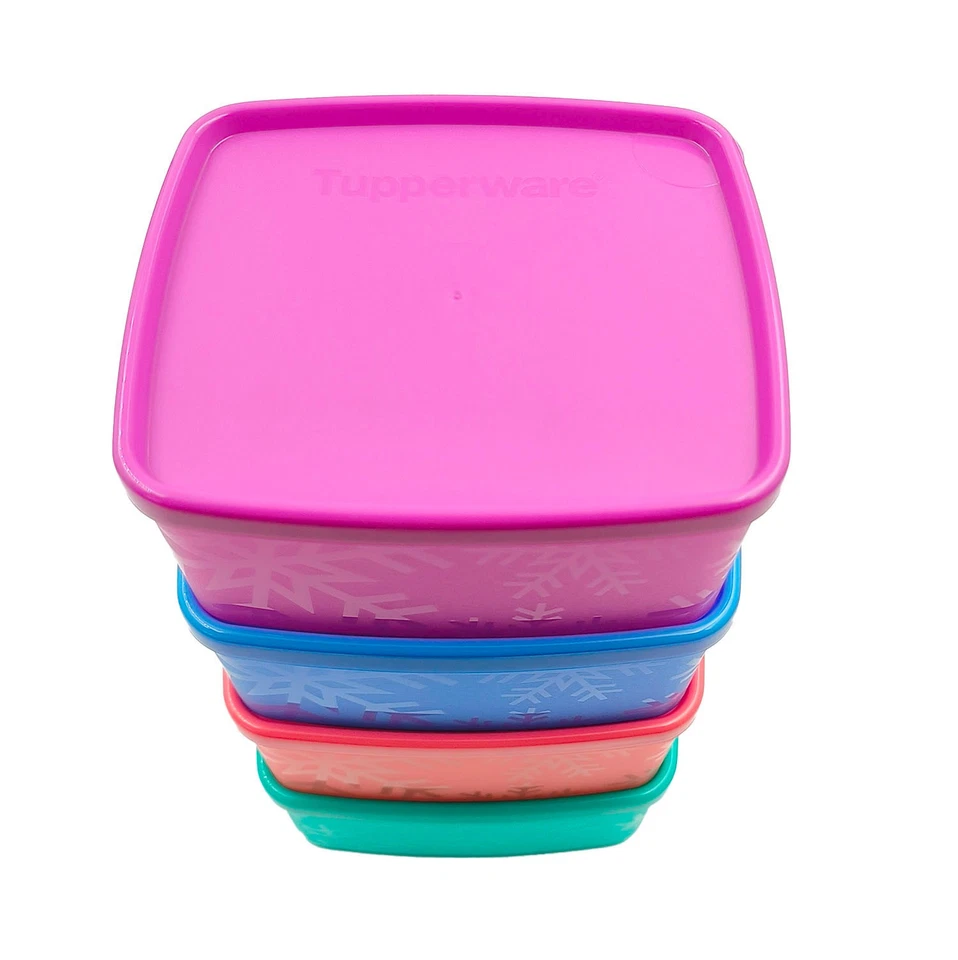 Tupperware Snowflake Freezer Small Square Round Plastic Containers 400ml (4) Set - Image 4 of 4