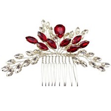 Bridal Crystal Hair Comb Rhinestone Prom Party Festival Wedding Accessory Red
