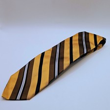 Hart Schaffner Marx 100% Silk Tie - Striped Gold/Brown/Navy/Blue - Made in USA