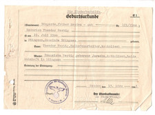 X5- Geburtsurkunde * Standesamt Bösperde/ Menden i. W. 1941