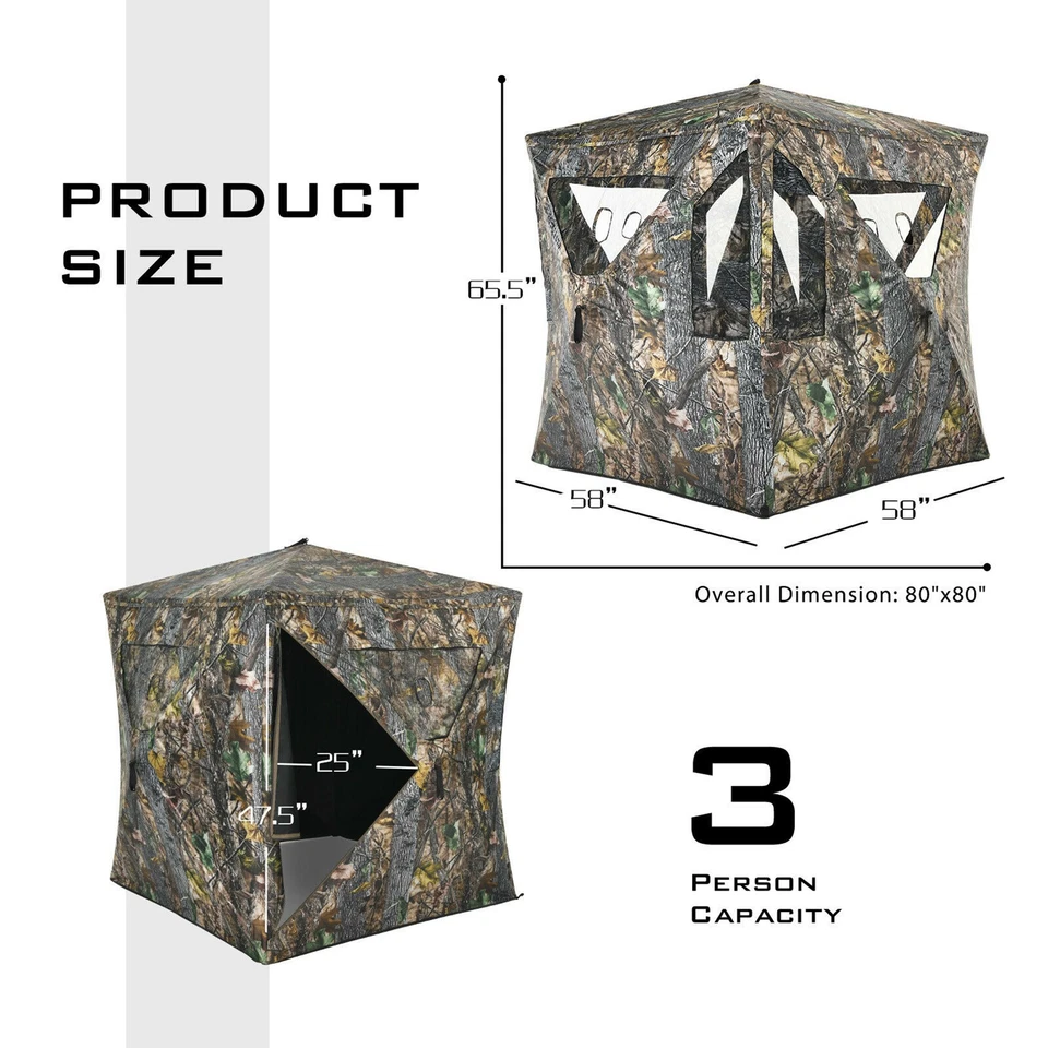 3 Person Portable Hunting Blind Pop-Up Ground Tent w/ Gun Ports & Carrying Bag - Image 2 of 4