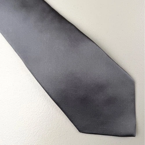 Villa Bugatti Mens Silk Necktie Charcoal Gray Solid Satin Made in USA - product listing photo