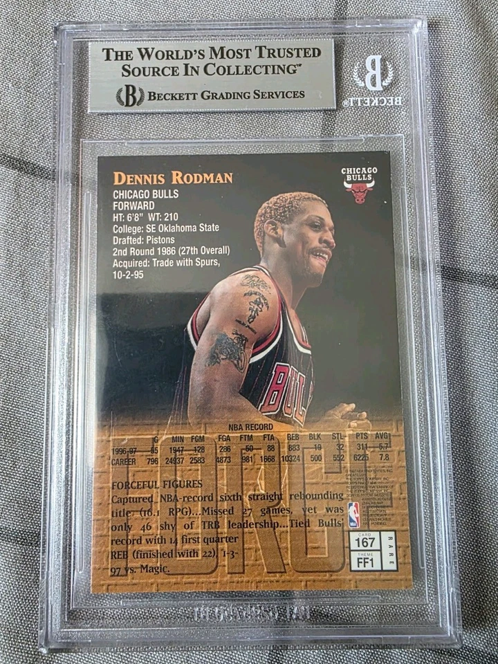 Topps 1997-98 Finest Forceful Figures Dennis Rodman #167 Bulls BGS 7.5 - Bild 2 von 2