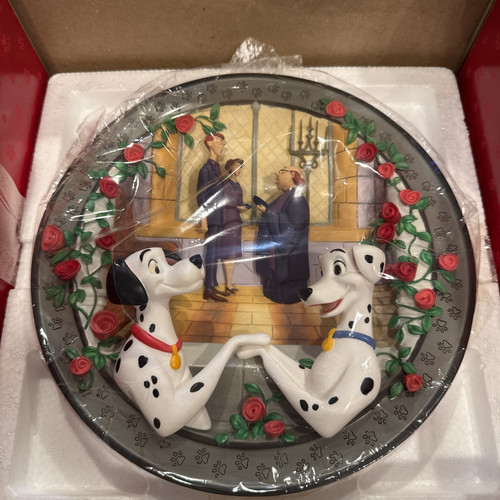 Disney 101 Dalmati Enesco campane matrimonio piatto 3D ritirato scatola certificato di autenticità raro - Foto 2 di 8
