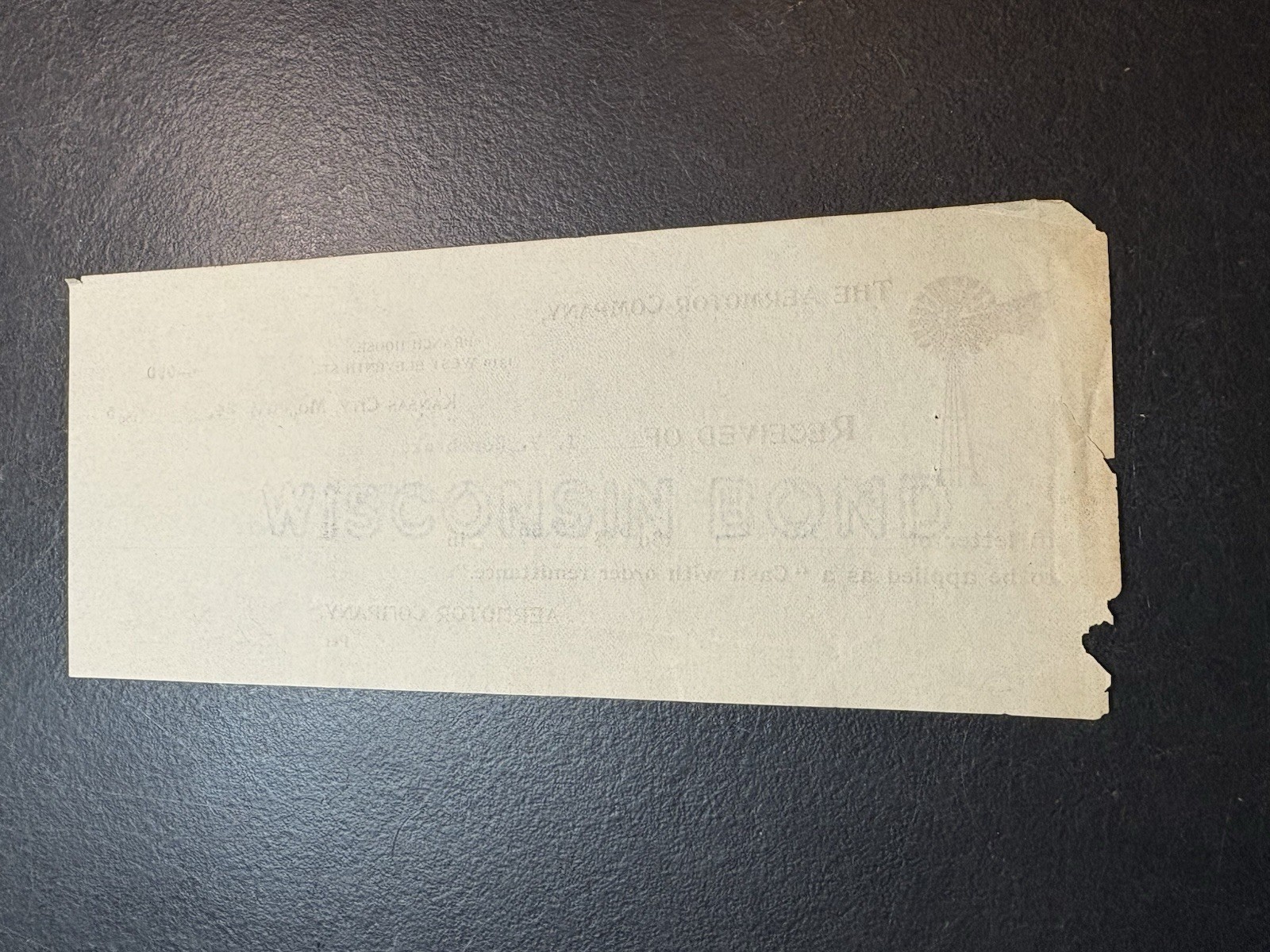 ORIGINAL 1895 THE AERMOTOR CO. Windmill Receipt - Kansas City, Missouri