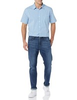 Herren Kurzarm-Hemd Stretch-Popeline Hellblau Vichy-Muster GrößE S