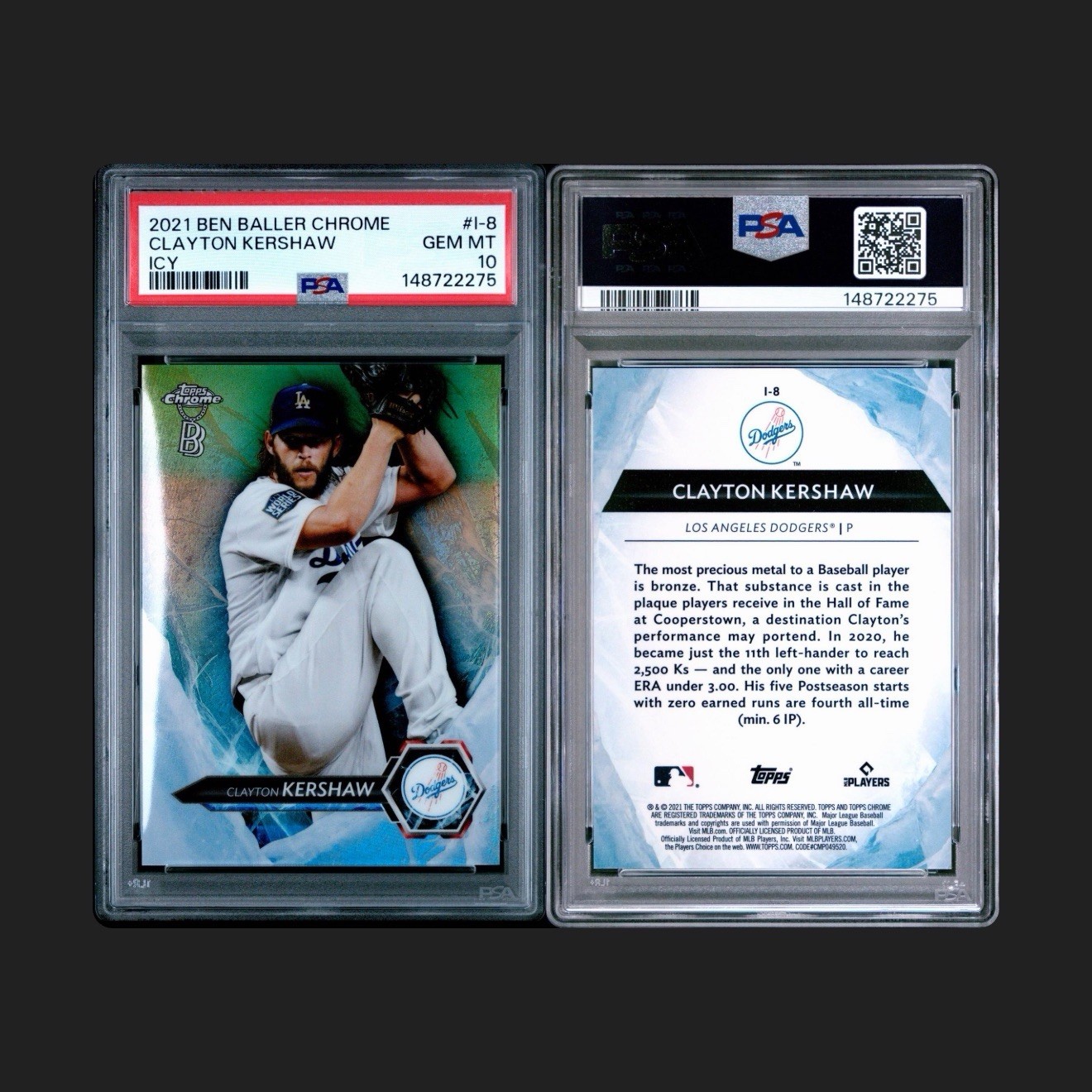 Clayton Kershaw Topps 2021 Chrome Ben Baller Edition Icy #I-8 Dodgers PSA 10 view 3