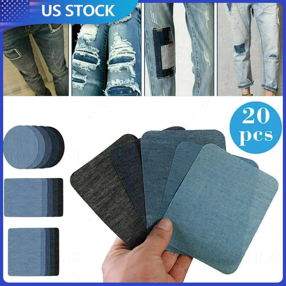 DIY Iron On Denim Fabric Patches For Clothing Jeans Repair Kit 20pcs US ...