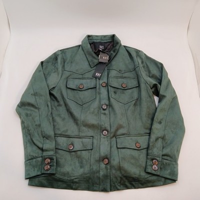 Kut from the Kloth Lillee Womens XL Button Down Jacket Faux Suede Hunter Green