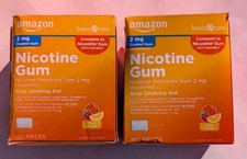 2x Amazon Basic Care Coated Nicotine Polacrilex Gum, 2 mg FRUIT 160x2 Exp 9/26 