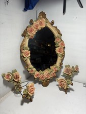 French Country Roses Oval Mirror candle sconce Set – Vtg Shabby Chic 🌹✨