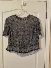 Vintage Papell Boutique Black Evening Top Silk Beaded Short Sleeve Size 2X