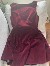 Cider Burgundy Velvet Bow Sleeveless Short A-Line Dress Women Size M
