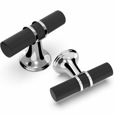 KOMOTIA 10 Pack Cabinet knurled Knobs, Black and Polished Chrome Knurled 