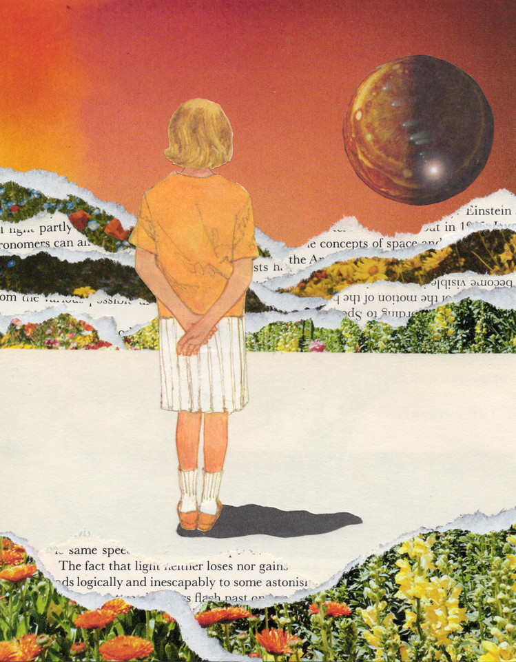 OOAK Original Collage Art Handmade Surreal Vintage Floral Planet Girl Landscape