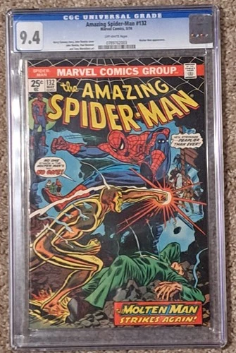 Amazing Spider-Man #132 CGC 9.4 Near Mint OW pages 1974 Molten Man