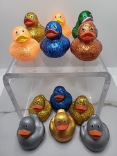 Rubber Ducks Lot Of 12 Glitter, Gold, and Silver Shiny Jeep Ducks Bright Colors