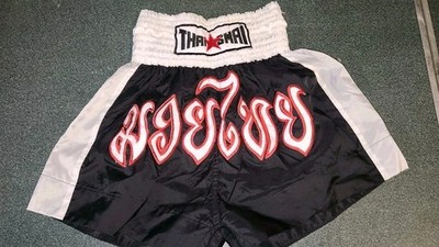Thaismai Shorts mens size M 23 '' Elastic Waist Black W/GR Boxing Kbox MMA Fight