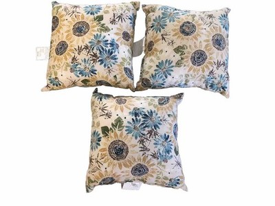 Home Outdoor Pillows Floral Cream 14 X 14  Sunflowers Blue Cottage Retro Boho