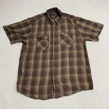 Dixxon Shirt Mens XL Brown Plaid The Wyatt Short Sleeve Snap Western DLUX Bamboo