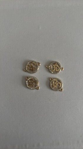 4 Pcs Gold Plated Om Symbol Round Rhinestone Connector Charms
