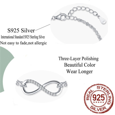 Elegant Cubic Zircon Infinity Charm 925 Sterling Silver Chain