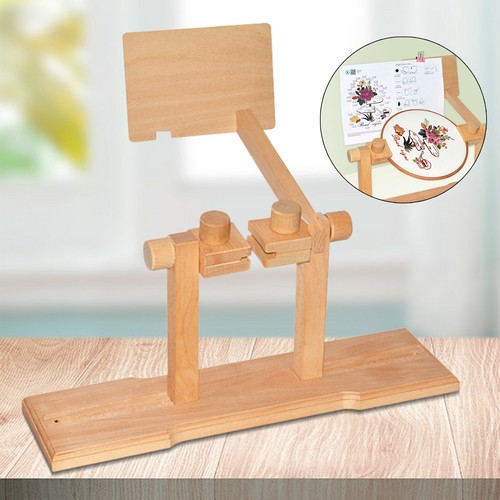 Wooden Embroidery Hoop Stand Cross Stitch Holder Portable Frame Rack DIY Sewing
