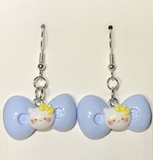 Silver Hello Kitty Bow Drop Dangle Earrings 