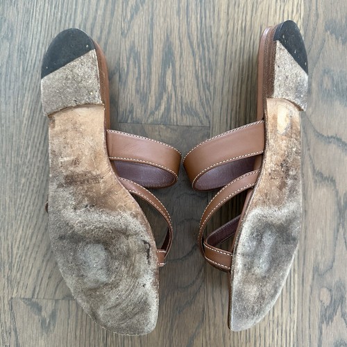 Manolo Blahnik Susa Leder Zehenstegsandale im Gepäck braun hellbraun Größe 37 / 6 - Bild 5 von 9