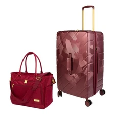 Samantha Brown 30" Trunk Style Case Spinner Luggage w/Tote-Burgundy-NWT