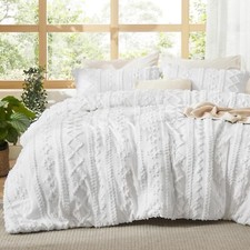 Bedsure Tufted Boho Comforter Set 2 Shams Soft Jacquad Bright White King Size