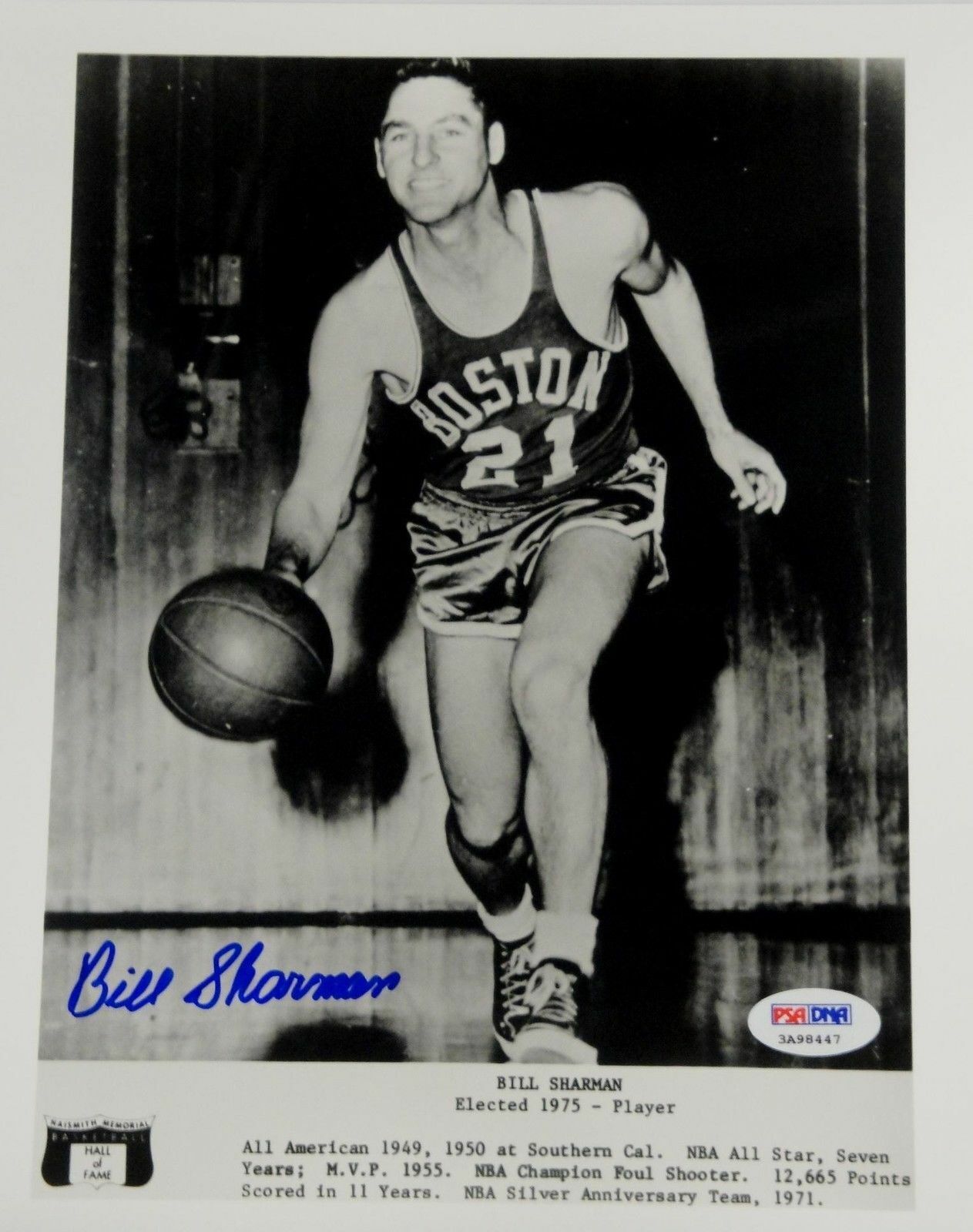 Bill Sharman Signed Autographed 8x10 Photo Boston Celtics Dribbl