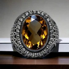 Citrine Gemstone With 925 Sterling Silver Ring For Men's #AL557