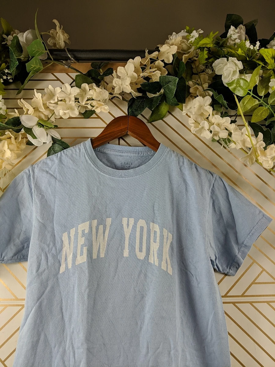 Brandy Melville Blue Cropped New York Tee Short Sleeve Raw Hem Cute READ