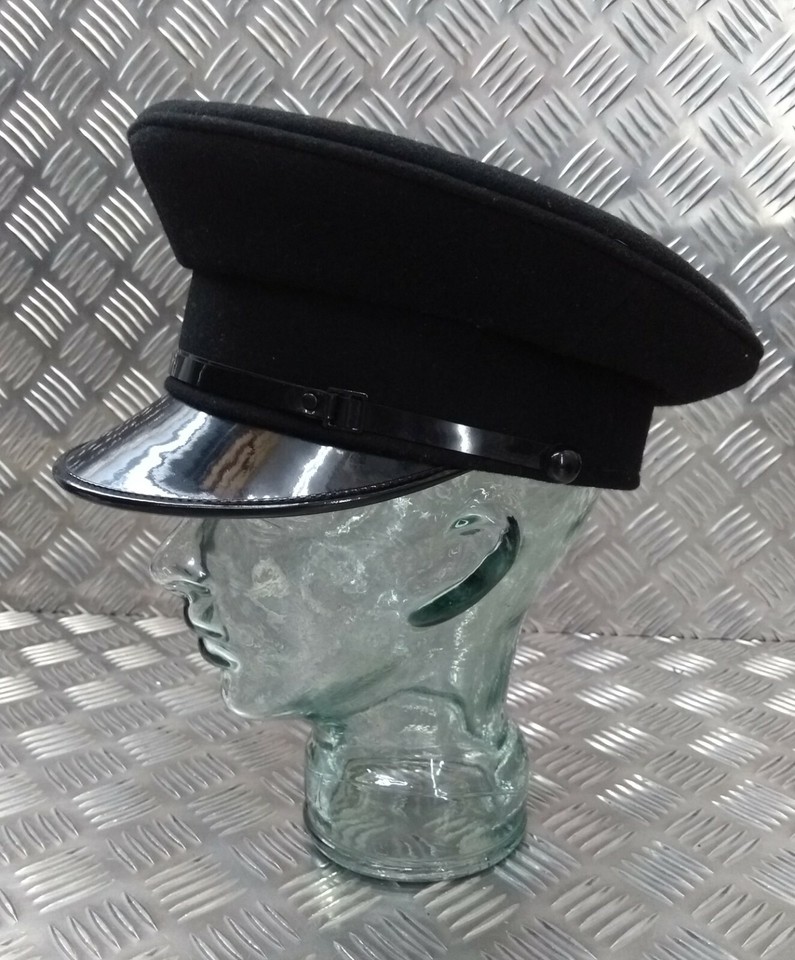 Officers Uniform Hat Dress Visor Cap Black Felt & Chinstrap No Insignia