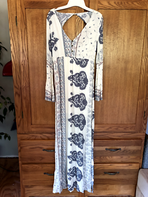O'Neill Kansas Long-Sleeved White Floral Paisley Boho Maxi Dress Size Small  | eBay