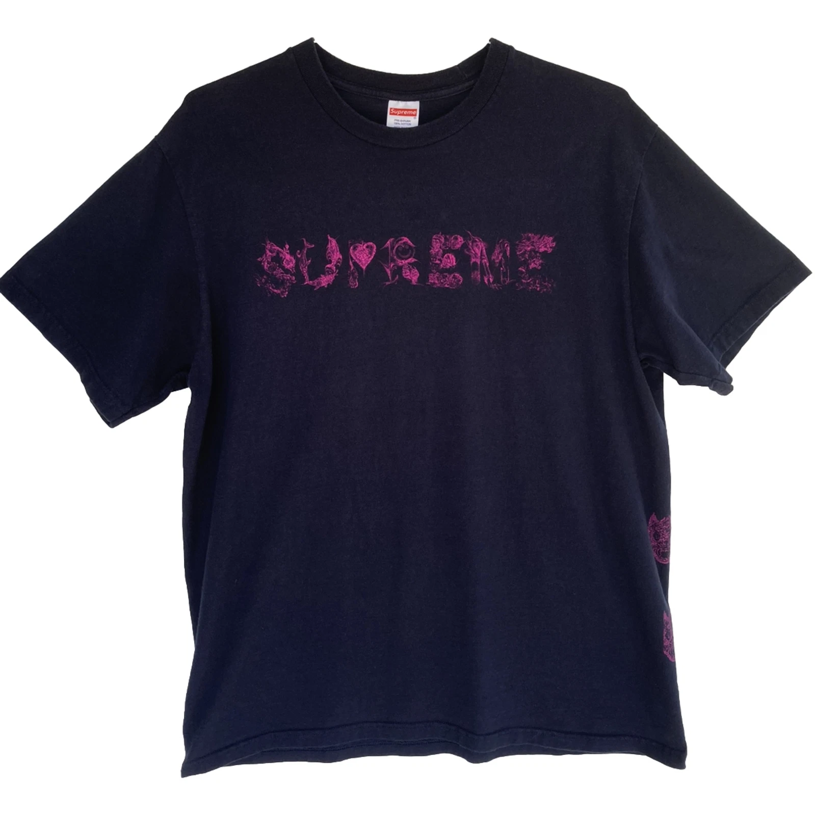 T shirt bleu chat imprimé intégral SUPREME taille L made in USA