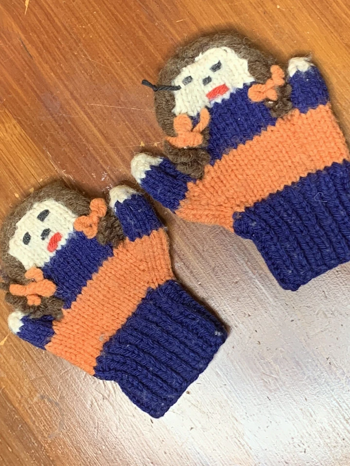 Guantes de punto acanalado marrón azul para niños pequeños sin marca Foto 3 de 4