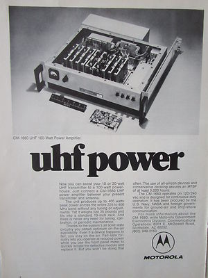 1/1973 PUB MOTOROLA ELECTRONICS CM1680 UHF 100 WATT ENDSTUFE ORIGINAL ANZEIGE