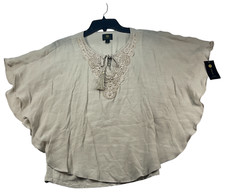 JM Collection Blouse Womens size Small Petite Beige Crochet Poncho Sleeve New