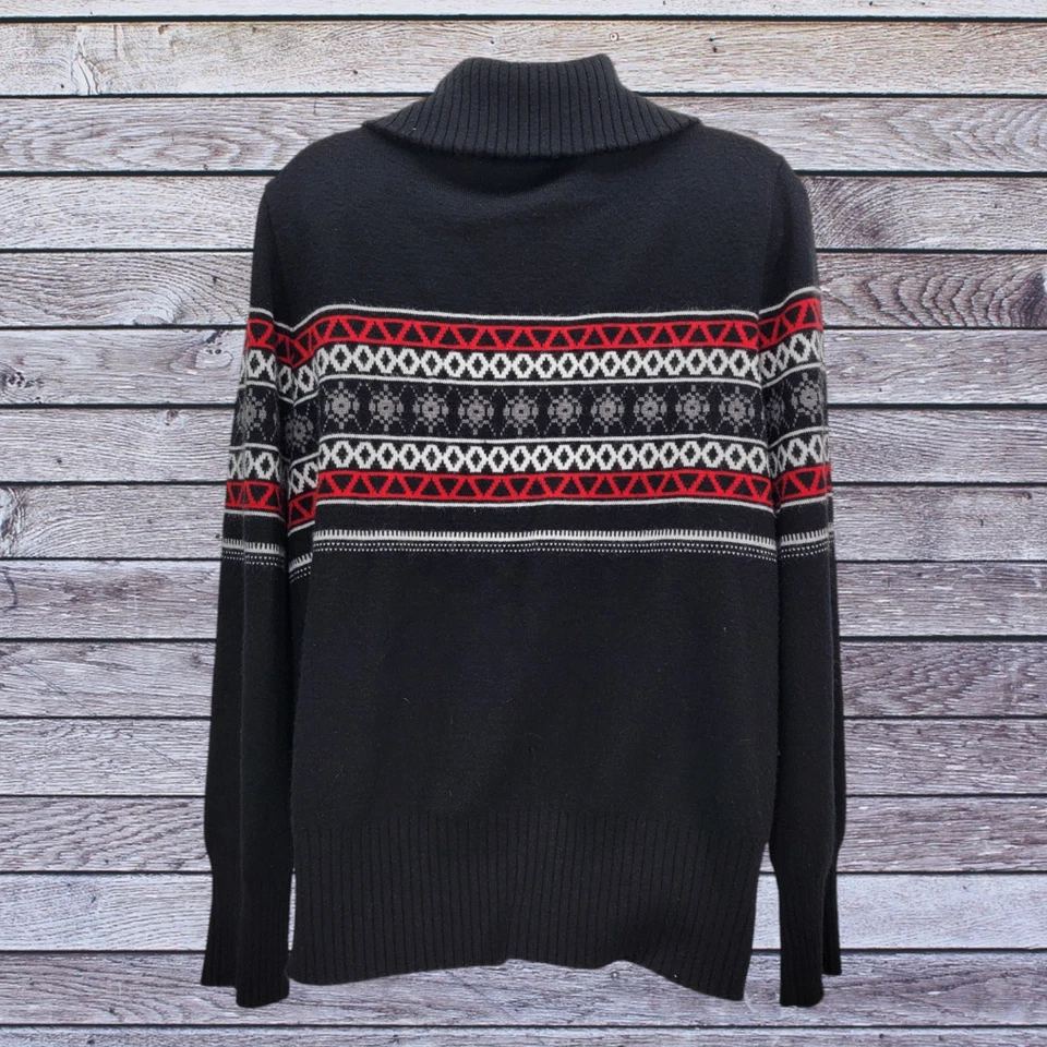 Suéter Josephine Chaus XXL Fair Isle para mujer negro/rojo manga larga cremallera completa Foto 3 de 4