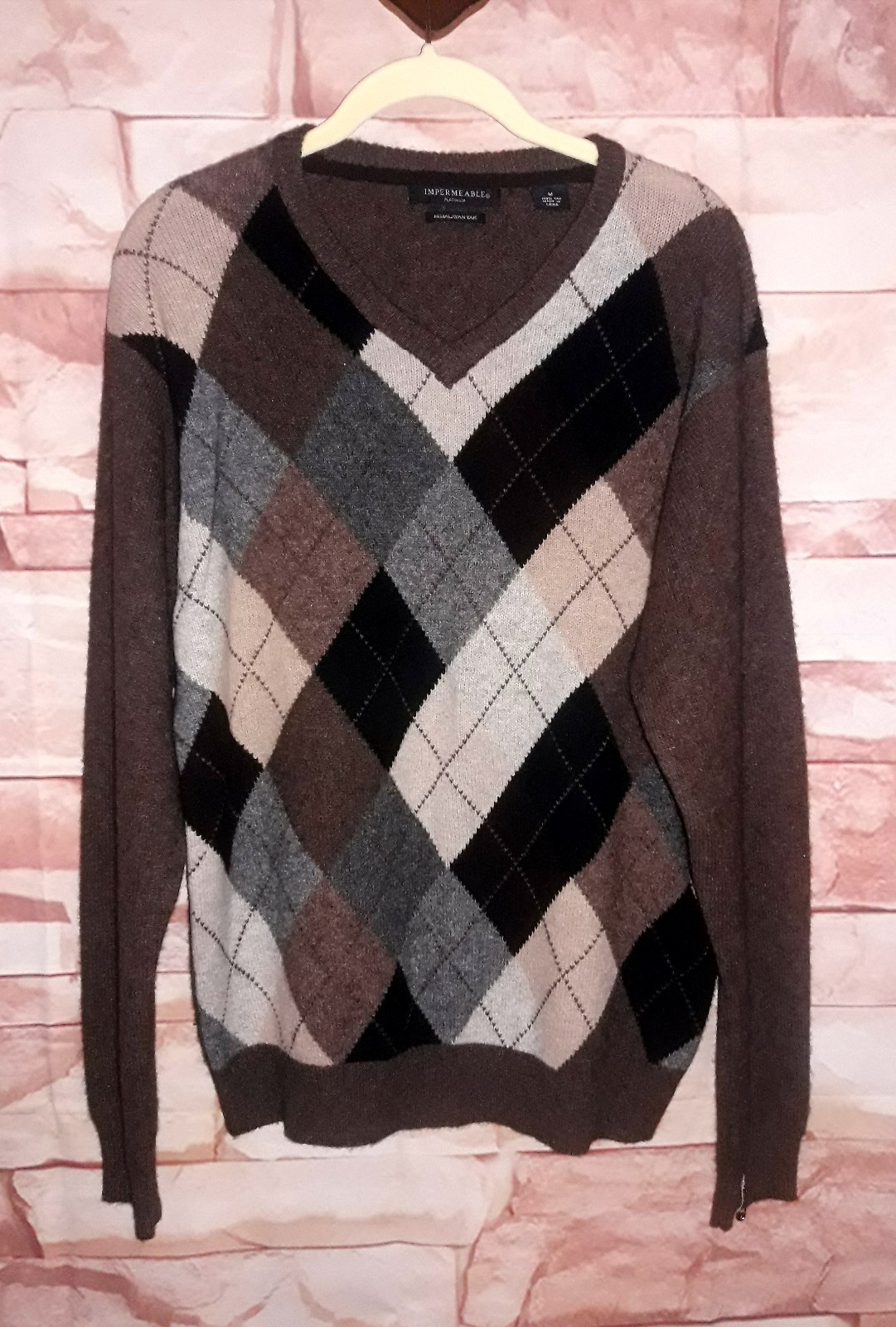 Himalayan Yak Wool Argyle Sweater Size 