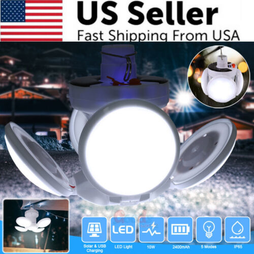 USB Rechargeable Foldable Solar LED Outdoor Camping Tent Light Hiking Lantern US